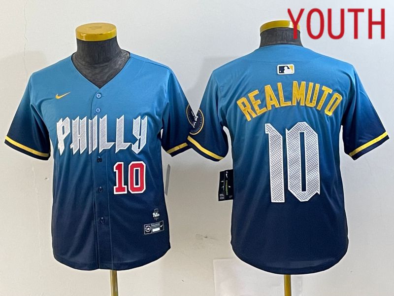 Youth Philadelphia Phillies #10 Realmuto Blue City Edition Nike 2024 MLB Jersey style 3